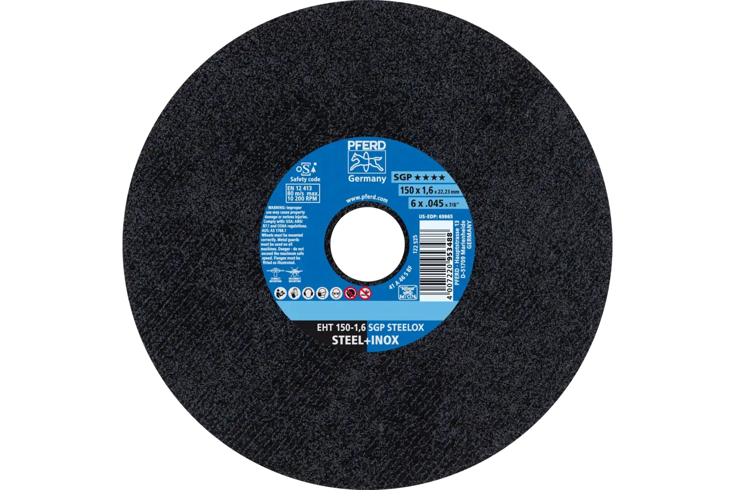 Picture of Pferd Cut-Off Wheel, 6" X .045 X 7/8, Sgp Steelox, T1, Aluminum Oxide